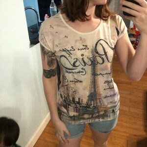 Paris Eiffel Tower graphic tee with rhinestones